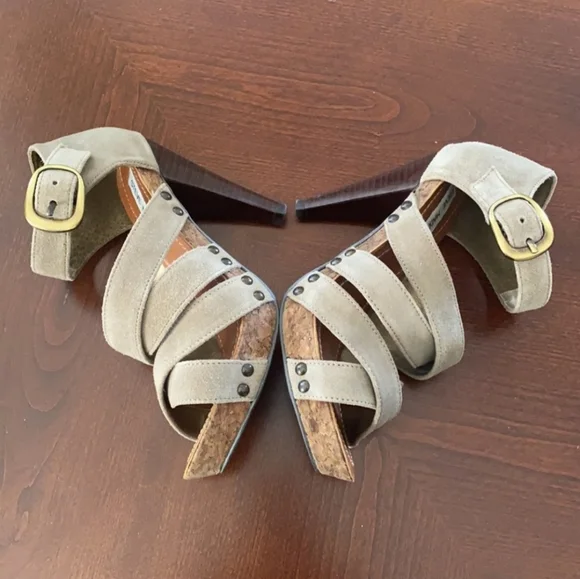 STEVE MADDEN * Leola taupe leather sandals SIZE 7 - Picture 2 of 14